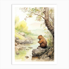 Storybook Animal Watercolour Beaver 3 Art Print