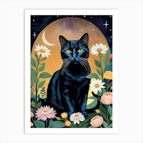 Black Cat In The Moonlight Art Print