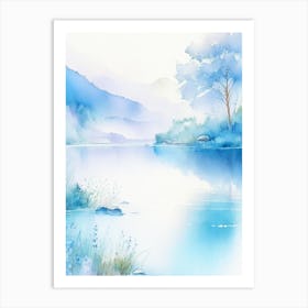 Crystal Clear Blue Lake Landscapes Waterscape Gouache 2 Art Print