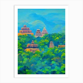 Tikal National Park Guatemala Blue Oil Painting 1  Art Print