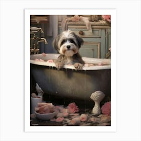 Dog In Bath Art Print