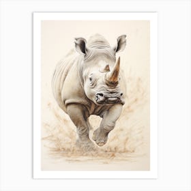 Action Illustration Of Rhinos Running 1 Art Print