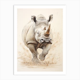 Action Illustration Of Rhinos Running 1 Affiche