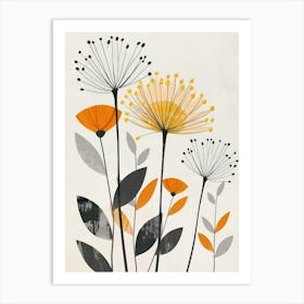 Orange And Grey Flowers Art Print