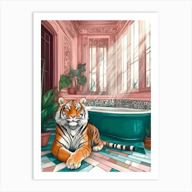 Tiger In Bathroom Art Print