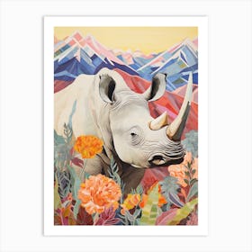 Colourful Rhino With Plants 10 Art Print