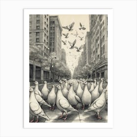 Pigeons On The Street 1 Art Print