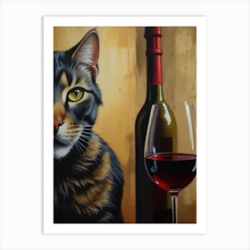 Cat And Wine 1 Art Print