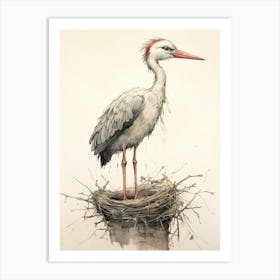Storybook Animal Watercolour Stork 2 Art Print
