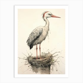 Storybook Animal Watercolour Stork 2 Poster