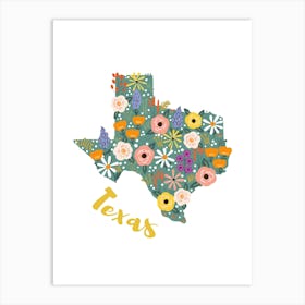 Texas Floral Map Art Art Print