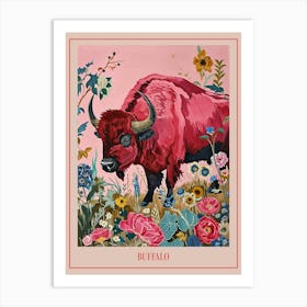Floral Animal Painting Buffalo 1 Poster Art Print