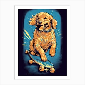 Golden Retriever Dog Skateboarding Illustration 1 Art Print