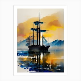 Watercolor Of A Sailing Ship Art Print