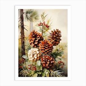 Nature's Elegance: Pine Cone Seeds in Oil Art Print