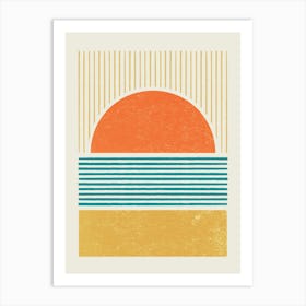 Beach Sunset Graphic Lines - Vibrant Colors Art Print