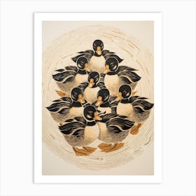 Duckling Family Japanese Style Painting 1 Art Print
