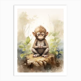 Monkey Painting Meditating Watercolour 4 Art Print