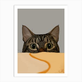 Cat Peeking Out Of Bed Art Print