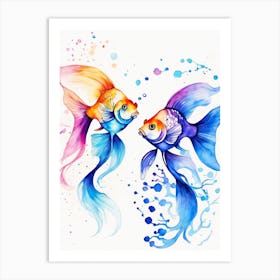 Twin Goldfish Watercolor Painting (86) Art Print