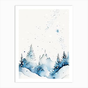 Snowflakes In The Mountains, Snowflakes, Minimalist Watercolour 1 Art Print
