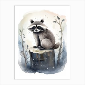 A Nocturnal Raccoon Watercolour Illustration Storybook 2 Art Print