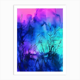 Watercolor Nature With Neon Light  Art Print