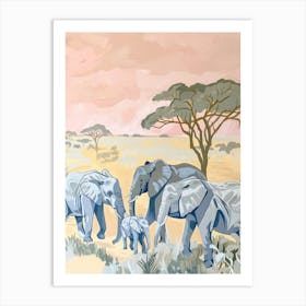 Elephants Pastels Jungle Illustration 1 Art Print