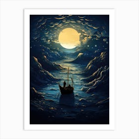 Moonlight In The Sea Art Print