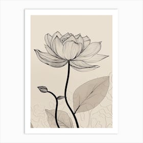 Line Art Lotus Flowers Illustration Neutral 15 Art Print