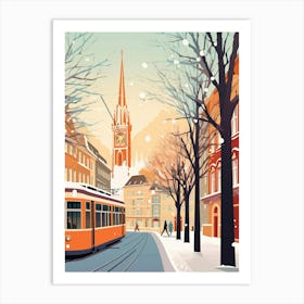 Vintage Winter Travel Illustration Munich Germany 4 Art Print
