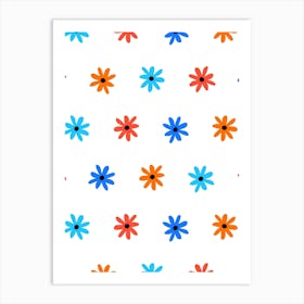 Ditsy Daisy Grid Orange Blue Red White Art Print