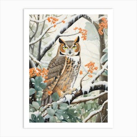 Winter Bird Painting Great Horned Owl 1 Art Print