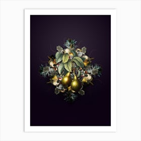 Vintage Pear Fruit Wreath on Royal Purple n.0120 Art Print
