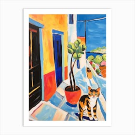 Painting Of A Cat In Rhodes Greece 2 Art Print