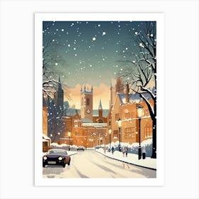 Winter Travel Night Illustration Cambridge United Kingdom 1 Art Print