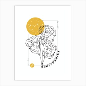 Sagittarius Birth Flower & Zodiac Sign Art Print