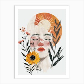 Sunflowers And A Woman, Boho Art Print