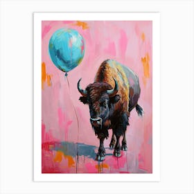 Cute Bison 1 With Balloon Art Print