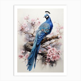 Peacock, Japanese Brush Painting, Ukiyo E, Minimal 2 Art Print