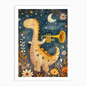 Dinosaur Playing The Trumpet Painting 2 Art Print