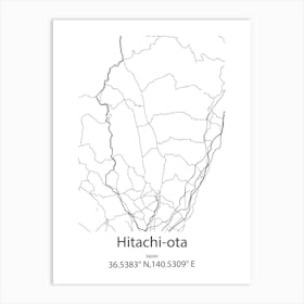 Hitachi Ota,Japan Minimalist Map Art Print