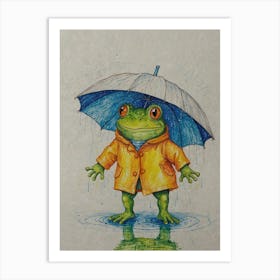 Frog In Raincoat Art Print