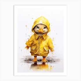 Duckling In A Yellow Rain Coat Watercolour 2 Art Print