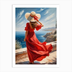 Woman in summer dress looking at the sea 14 Art Print