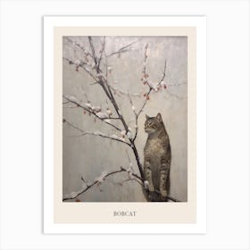 Vintage Winter Animal Painting Poster Bobcat 2 Art Print
