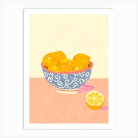 Lemons In Blue Bowl Art Print