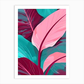 Tropical Leaves vector art, calming tones of Burgundy, pink& teal makes a Perfect Wall decor, 1270 Art Print