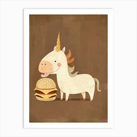 Unicorn Eating A Cheeseburger Mocha Muted Pastels Art Print