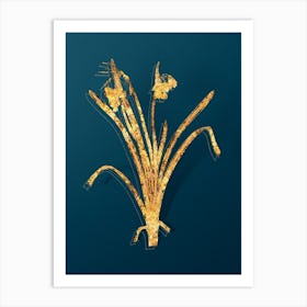Vintage Summer Snowflake Botanical in Gold on Teal Blue n.0304 Art Print